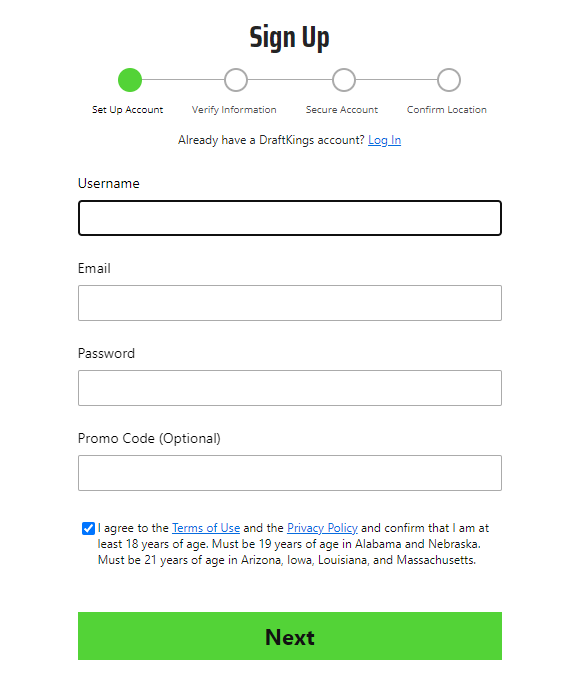 DraftKings Sportsbook Promo Code Sign up Form for NJ