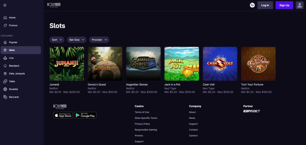 Hollywood Online Casino New Jersey and Slot Games